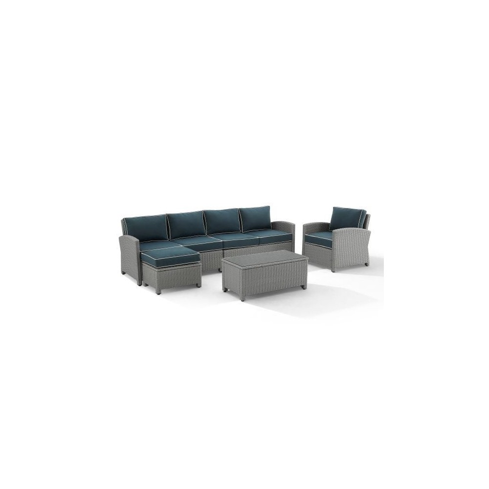 Bradenton 5Pc Outdoor Wicker Sectional Set Navy/Gray, KO70188GY-NV