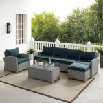 Bradenton 5Pc Outdoor Wicker Sectional Set Navy/Gray, KO70188GY-NV