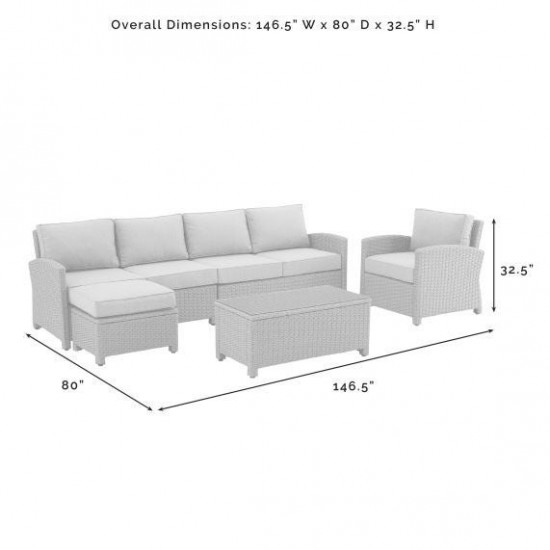 Bradenton 5Pc Outdoor Wicker Sectional Set Navy/Gray, KO70188GY-NV