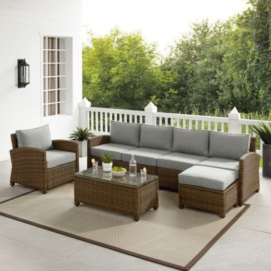 Bradenton 5Pc Outdoor Wicker Sectional Set Gray, KO70188WB-GY