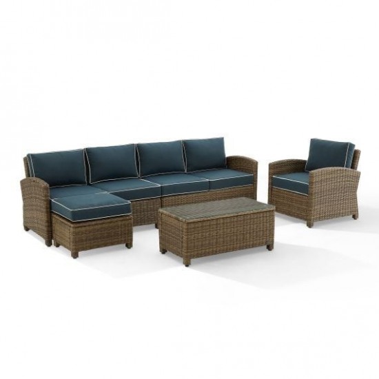 Bradenton 5Pc Outdoor Wicker Sectional Set Navy, KO70188WB-NV