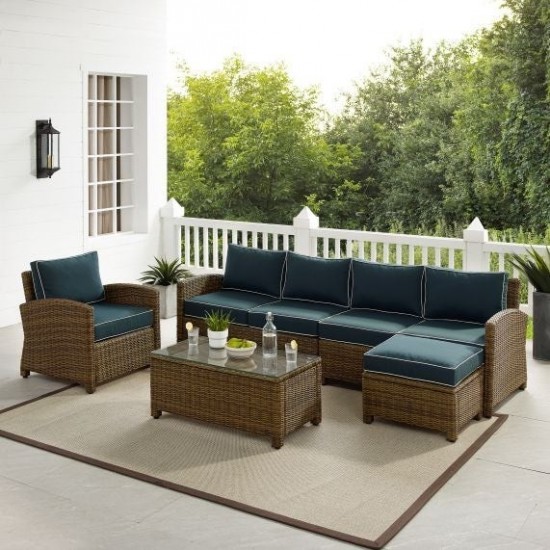 Bradenton 5Pc Outdoor Wicker Sectional Set Navy, KO70188WB-NV