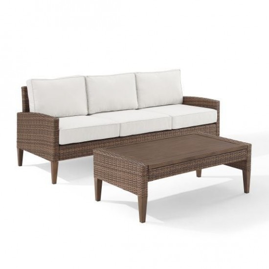 Capella Outdoor Wicker 2Pc Sofa Set Creme/Brown - Sofa & Coffee Table