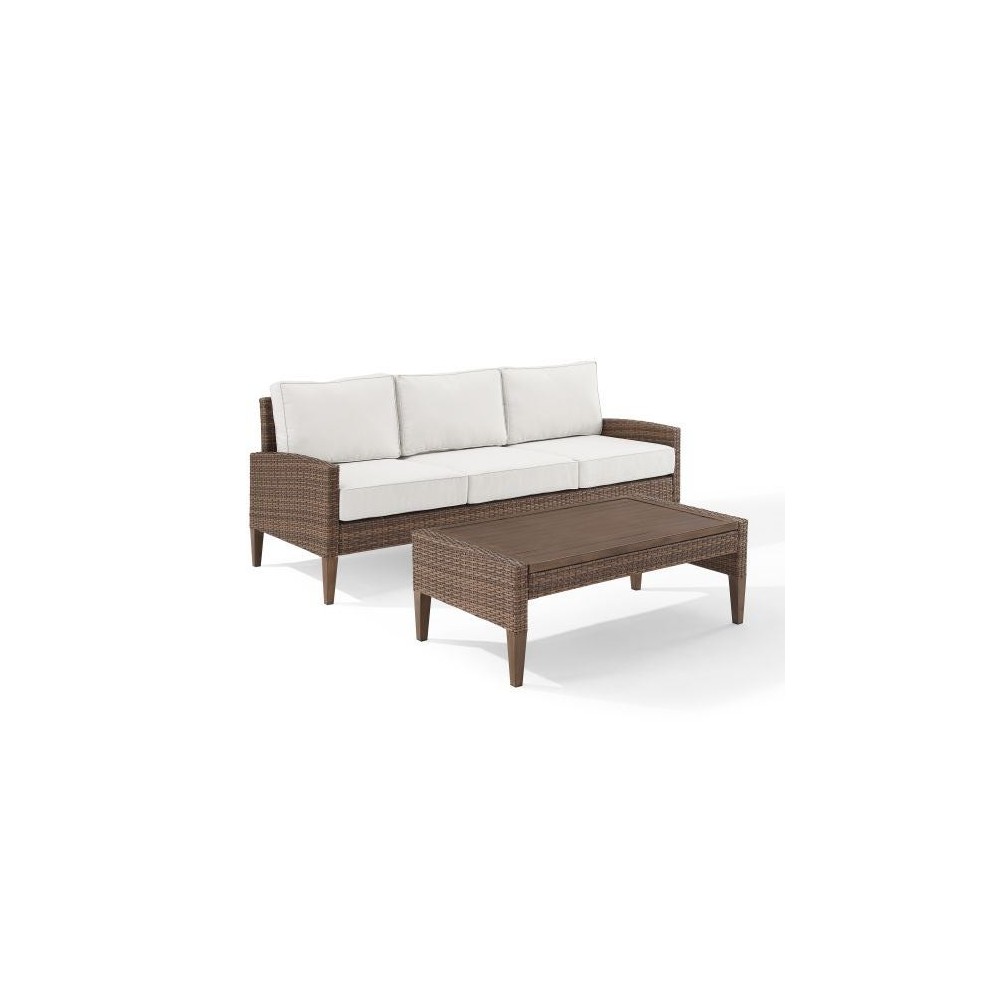 Capella Outdoor Wicker 2Pc Sofa Set Creme/Brown - Sofa & Coffee Table