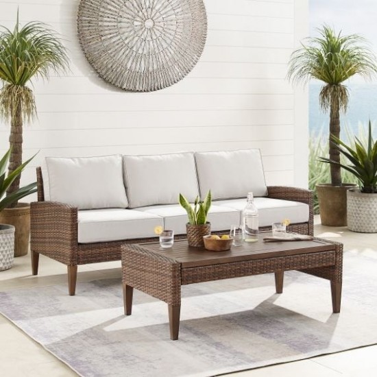 Capella Outdoor Wicker 2Pc Sofa Set Creme/Brown - Sofa & Coffee Table