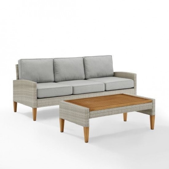 Capella Outdoor Wicker 2Pc Sofa Set Gray/Acorn - Sofa & Coffee Table