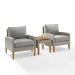 Capella 3Pc Outdoor Wicker Chair Set Gray/Acorn - Side Table & 2 Armchairs