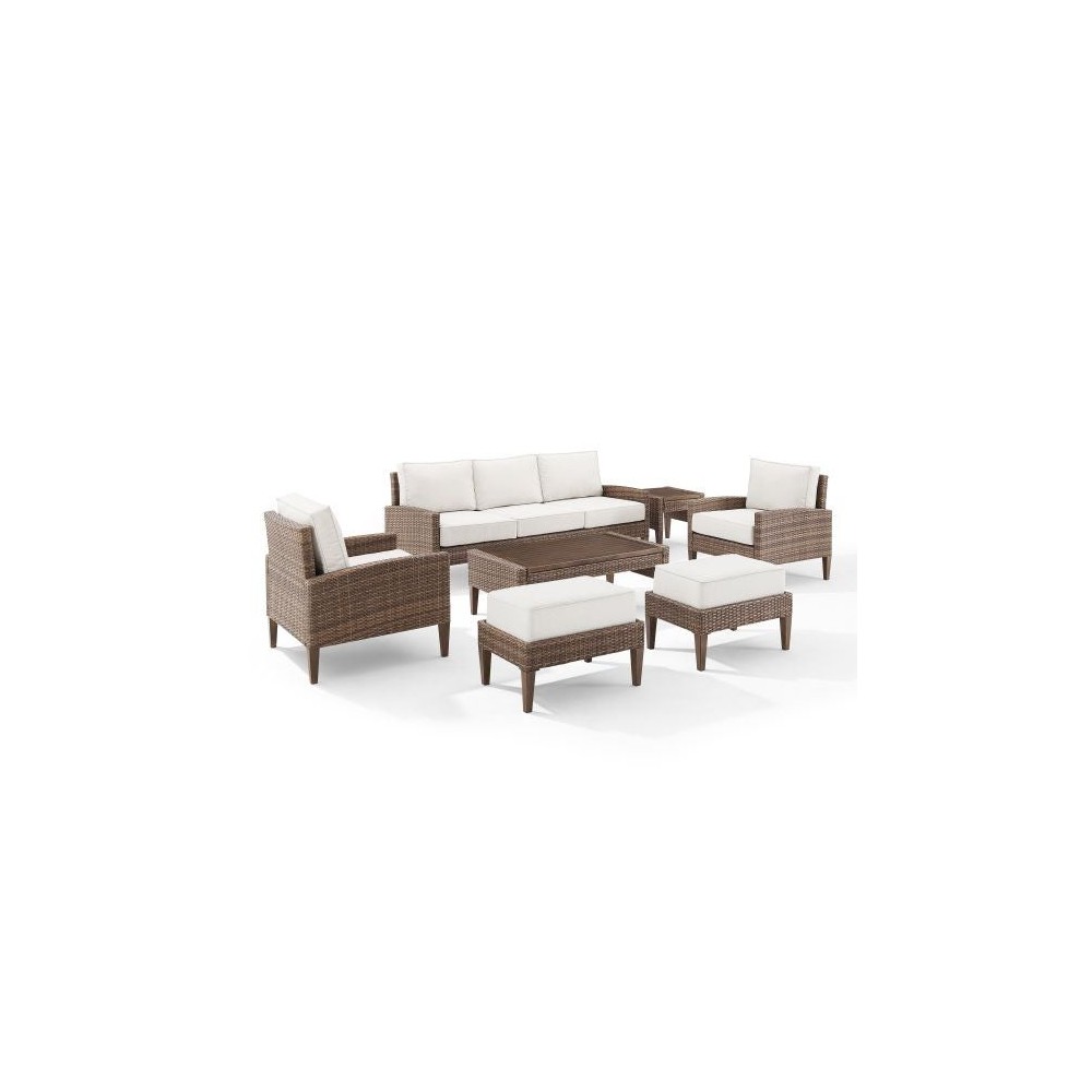 Capella 7Pc Outdoor Wicker Sofa Set Creme