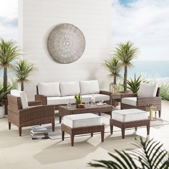 Capella 7Pc Outdoor Wicker Sofa Set Creme