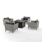 Richland 5Pc Outdoor Wicker Conversation Set W/Fire Table Gray