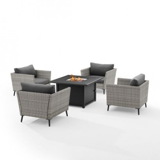 Richland 5Pc Outdoor Wicker Conversation Set W/Fire Table Gray