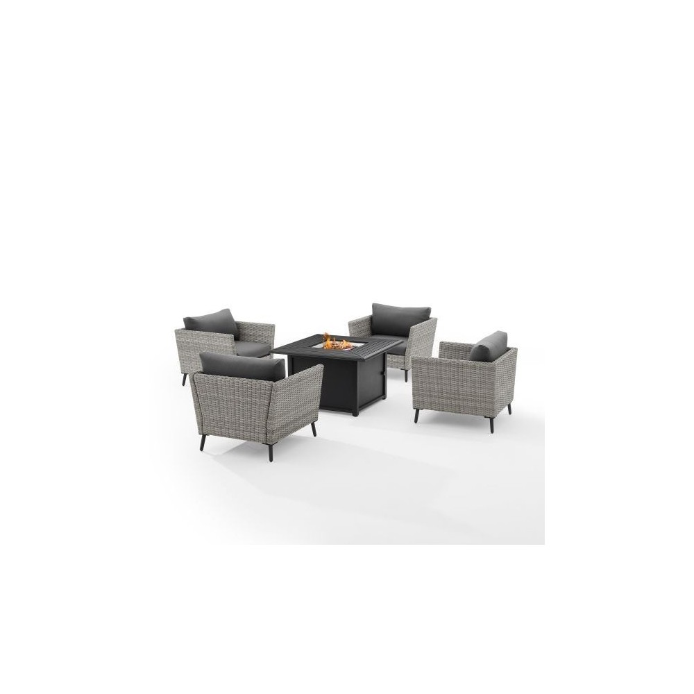 Richland 5Pc Outdoor Wicker Conversation Set W/Fire Table Gray
