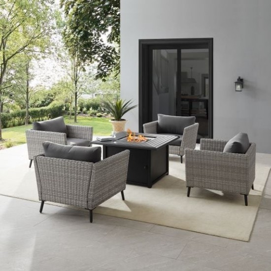 Richland 5Pc Outdoor Wicker Conversation Set W/Fire Table Gray