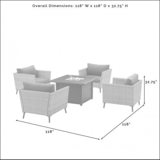 Richland 5Pc Outdoor Wicker Conversation Set W/Fire Table Gray