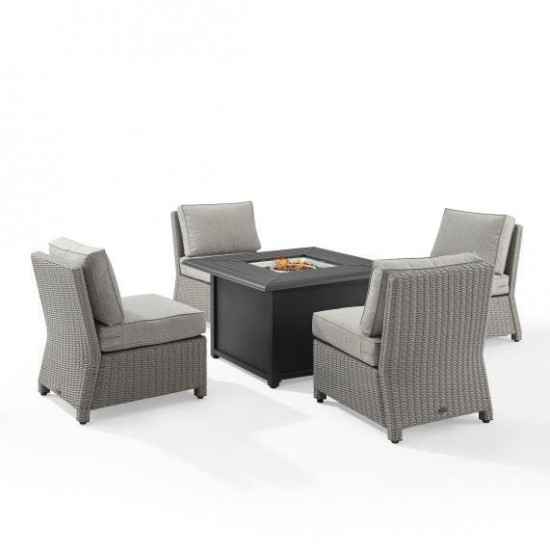 Bradenton 5Pc Outdoor Wicker Conversation Set W/Fire Table Gray/Gray