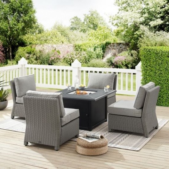 Bradenton 5Pc Outdoor Wicker Conversation Set W/Fire Table Gray/Gray