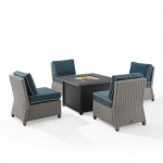 Bradenton 5Pc Outdoor Wicker Conversation Set W/Fire Table Navy/Gray