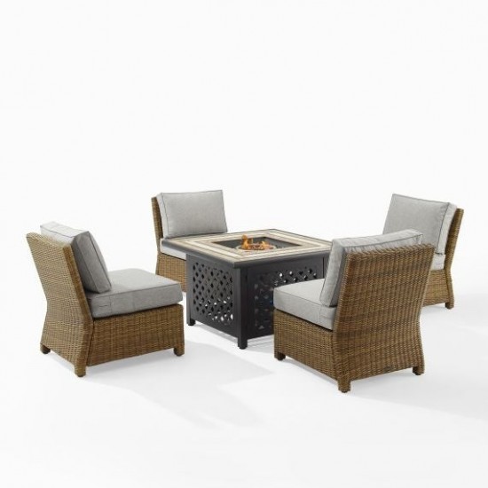 Bradenton 5Pc Outdoor Wicker Conversation Set W/Fire Table Gray, KO70206WB-GY