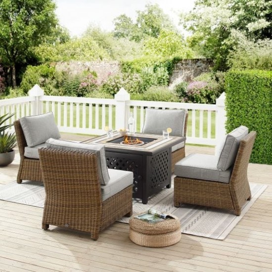 Bradenton 5Pc Outdoor Wicker Conversation Set W/Fire Table Gray, KO70206WB-GY