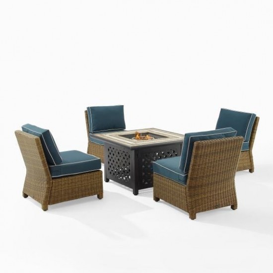 Bradenton 5Pc Outdoor Wicker Conversation Set W/Fire Table Navy, KO70206WB-NV