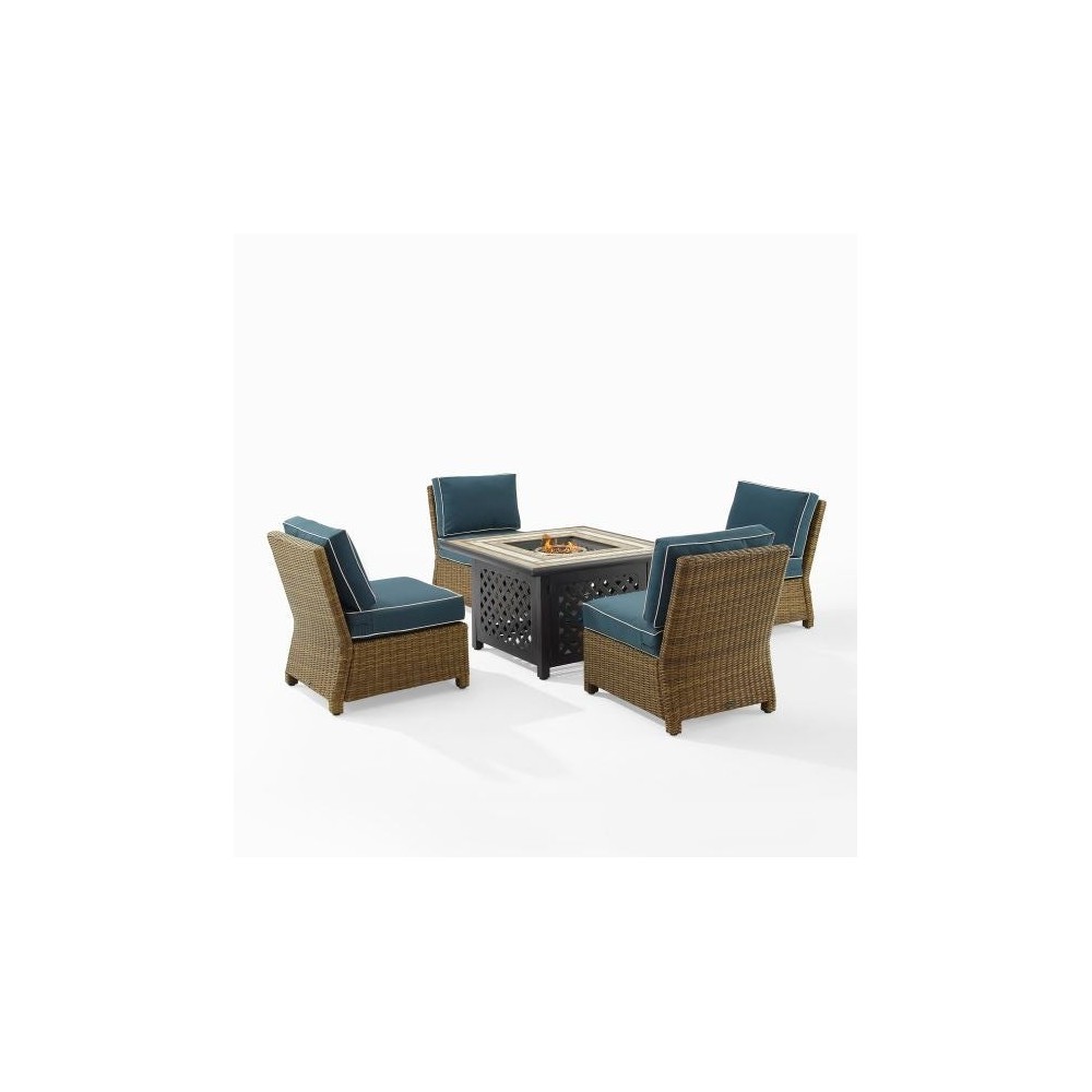 Bradenton 5Pc Outdoor Wicker Conversation Set W/Fire Table Navy, KO70206WB-NV