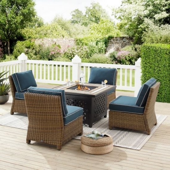 Bradenton 5Pc Outdoor Wicker Conversation Set W/Fire Table Navy, KO70206WB-NV