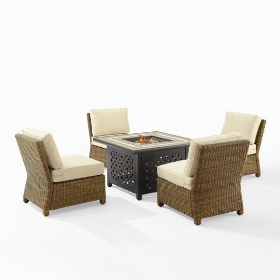 Bradenton 5Pc Outdoor Wicker Conversation Set W/Fire Table Sand, KO70206WB-SA