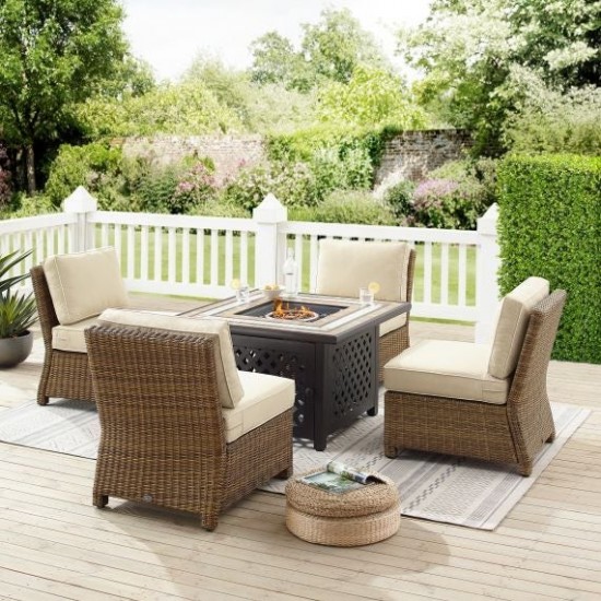 Bradenton 5Pc Outdoor Wicker Conversation Set W/Fire Table Sand, KO70206WB-SA