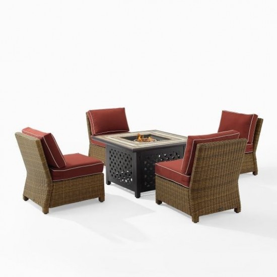 Bradenton 5Pc Outdoor Wicker Conversation Set W/Fire Table Sangria, KO70206WB-SG