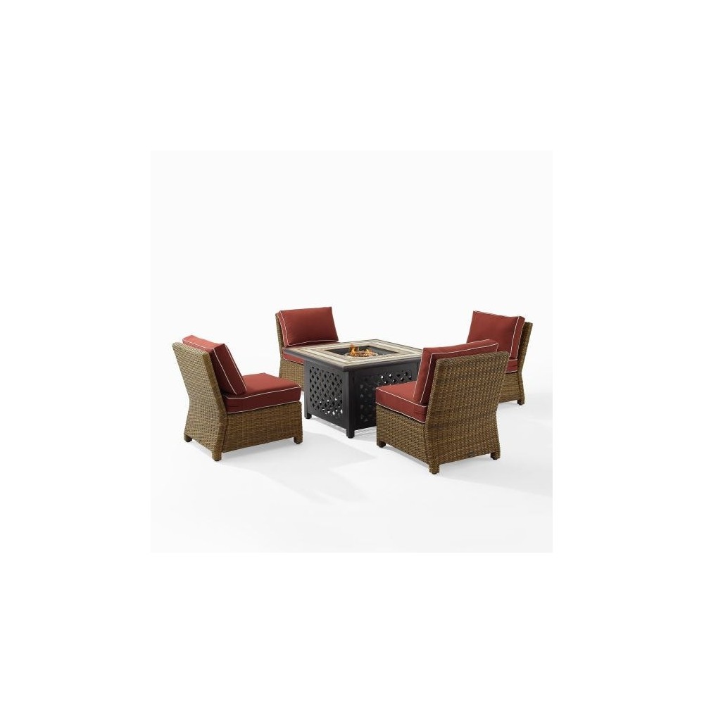 Bradenton 5Pc Outdoor Wicker Conversation Set W/Fire Table Sangria, KO70206WB-SG