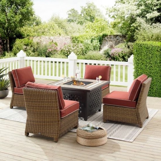 Bradenton 5Pc Outdoor Wicker Conversation Set W/Fire Table Sangria, KO70206WB-SG