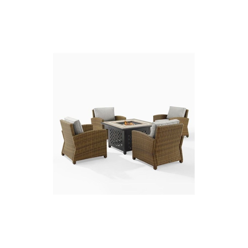 Bradenton 5Pc Outdoor Wicker Conversation Set W/Fire Table Gray, KO70207WB-GY