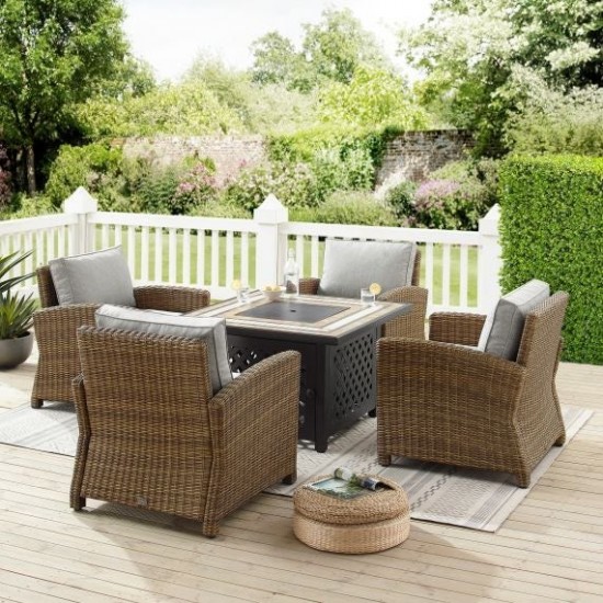 Bradenton 5Pc Outdoor Wicker Conversation Set W/Fire Table Gray, KO70207WB-GY