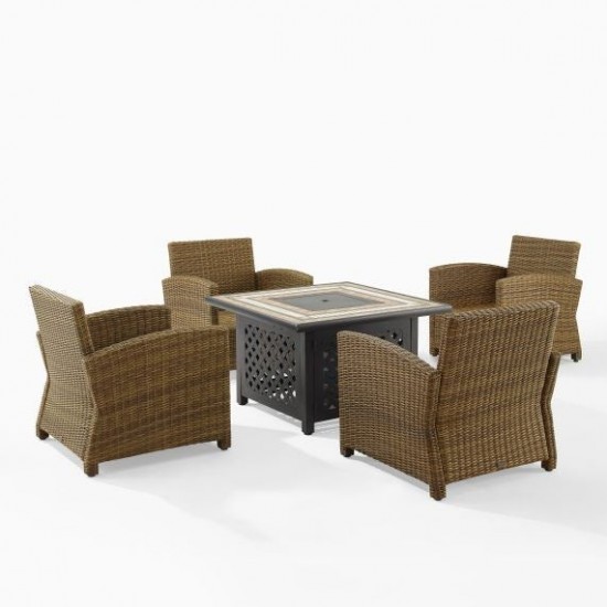 Bradenton 5Pc Outdoor Wicker Conversation Set W/Fire Table Navy, KO70207WB-NV