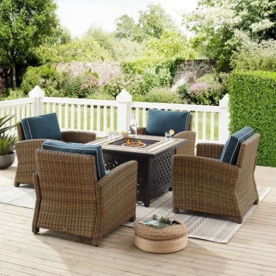 Bradenton 5Pc Outdoor Wicker Conversation Set W/Fire Table Navy, KO70207WB-NV