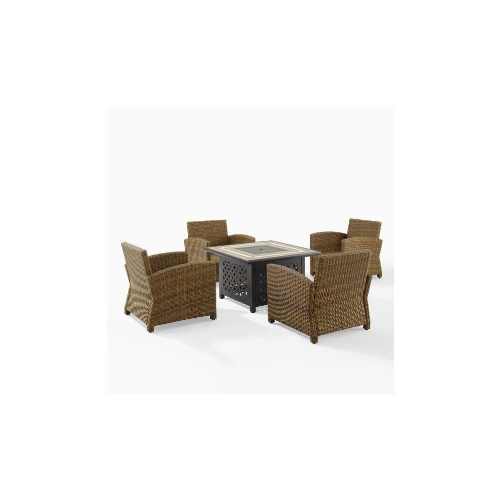 Bradenton 5Pc Outdoor Wicker Conversation Set W/Fire Table Sand, KO70207WB-SA