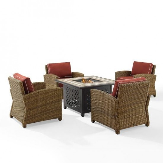 Bradenton 5Pc Outdoor Wicker Conversation Set W/Fire Table Sangria, KO70207WB-SG