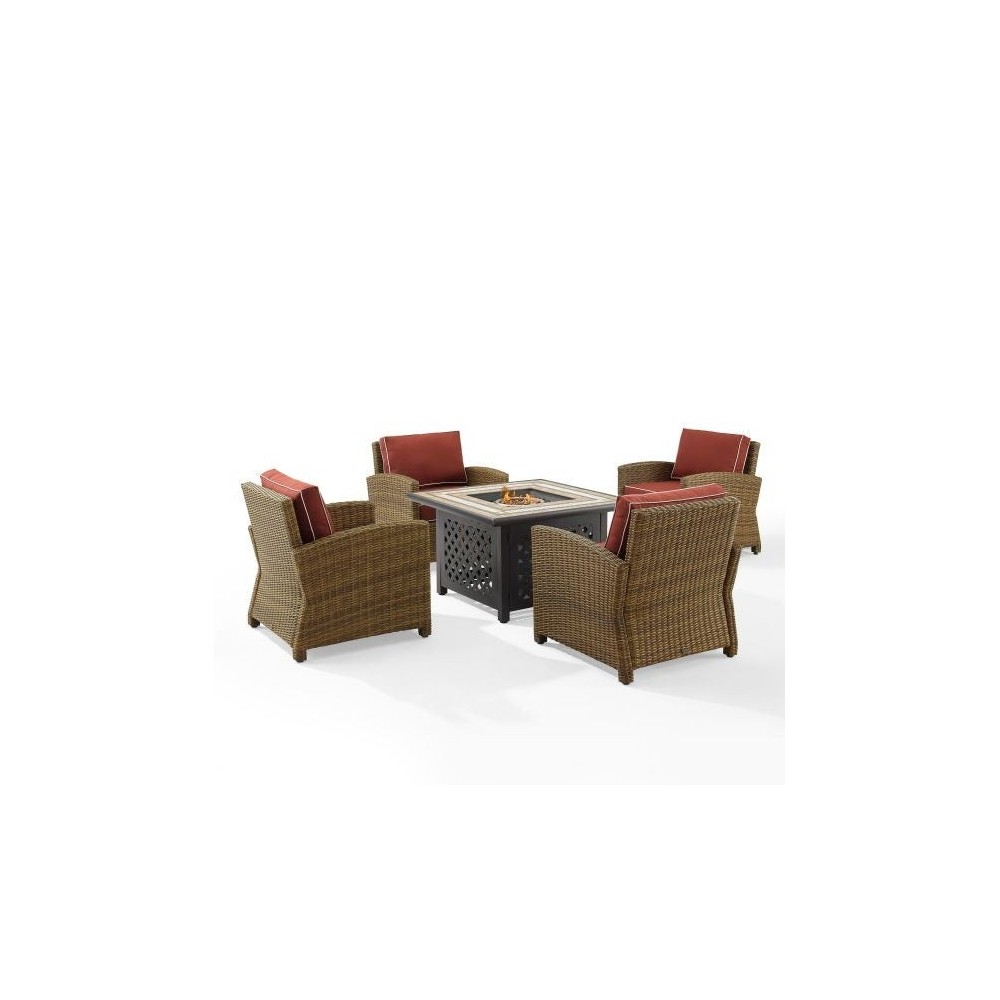 Bradenton 5Pc Outdoor Wicker Conversation Set W/Fire Table Sangria, KO70207WB-SG