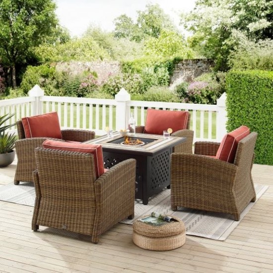 Bradenton 5Pc Outdoor Wicker Conversation Set W/Fire Table Sangria, KO70207WB-SG