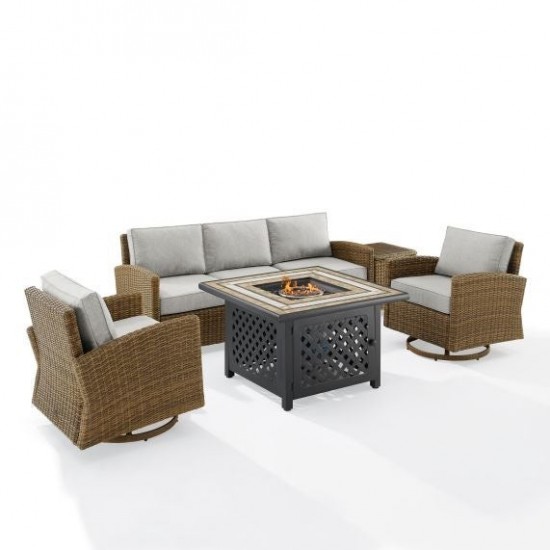 Bradenton 5Pc Swivel Rocker And Sofa Set W/Fire Table Gray