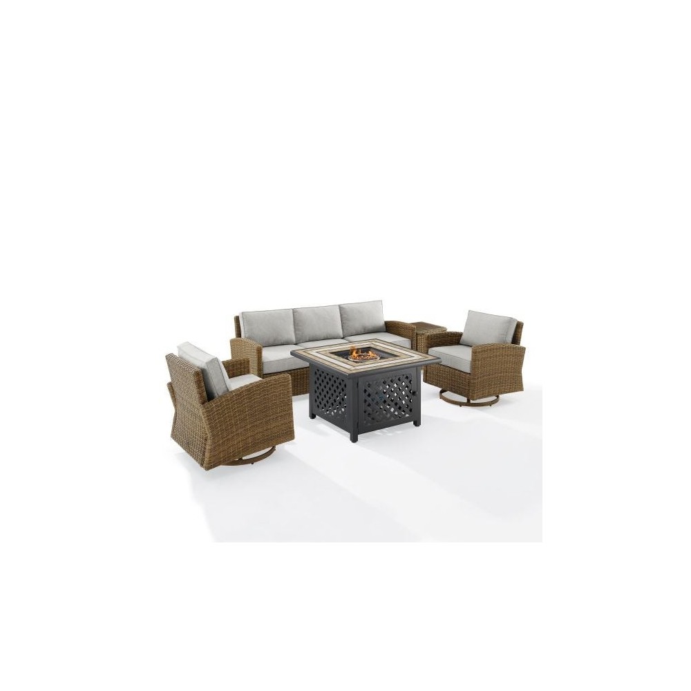 Bradenton 5Pc Swivel Rocker And Sofa Set W/Fire Table Gray