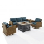 Bradenton 5Pc Swivel Rocker And Sofa Set W/Fire Table Navy