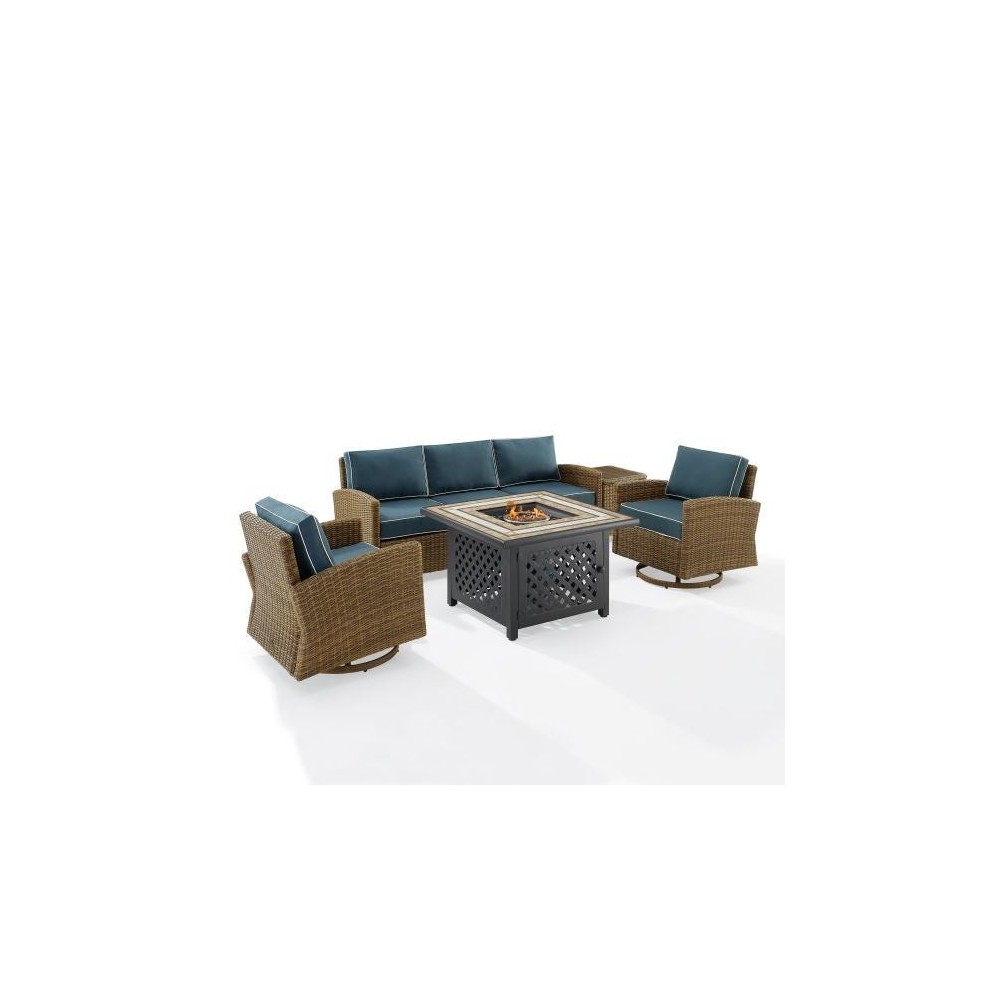 Bradenton 5Pc Swivel Rocker And Sofa Set W/Fire Table Navy