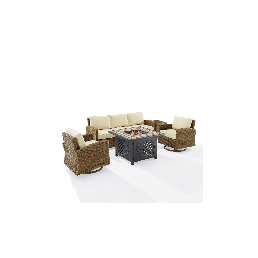 Bradenton 5Pc Swivel Rocker And Sofa Set W/Fire Table Sand