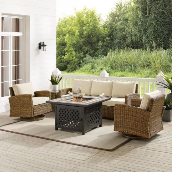 Bradenton 5Pc Swivel Rocker And Sofa Set W/Fire Table Sand