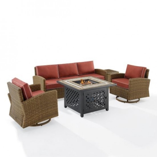 Bradenton 5Pc Swivel Rocker And Sofa Set W/Fire Table Sangria