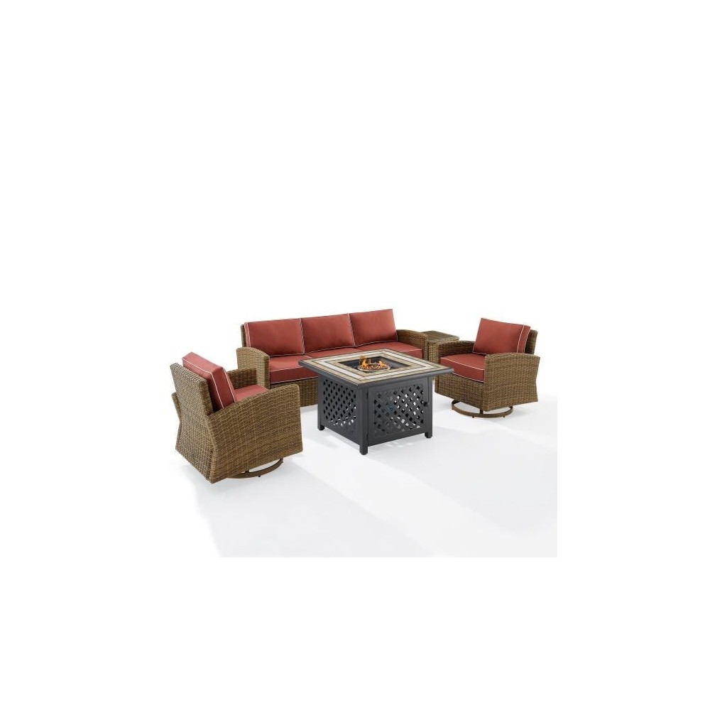 Bradenton 5Pc Swivel Rocker And Sofa Set W/Fire Table Sangria