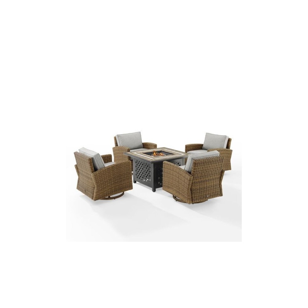 Bradenton 5Pc Swivel Rocker Conversation Set W/Fire Table Gray