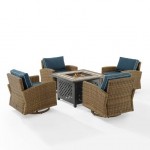 Bradenton 5Pc Swivel Rocker Conversation Set W/Fire Table Navy