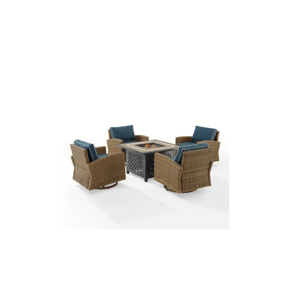 Bradenton 5Pc Swivel Rocker Conversation Set W/Fire Table Navy